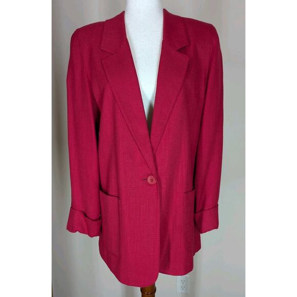 Vintage 1990s Preview Collection Petites Red Soft Blazer Jacket USA Union Made - Picture 1 of 11